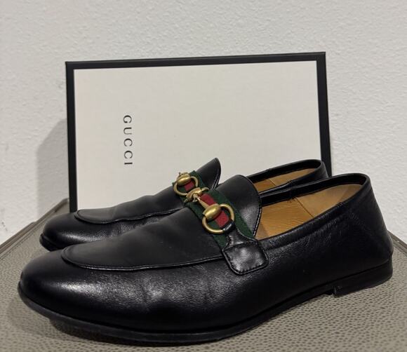 Gucci Mens Brixton Web Trimmed Horsebit Collapsible Heel Loafers Sz 8.5 $990 main image 14